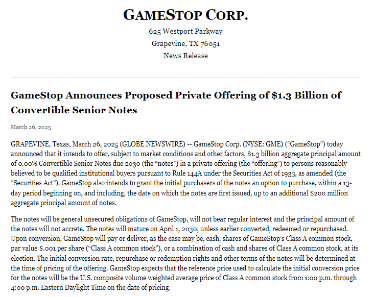 Gamestop huy động 1,3 tỷ đô la cho các khoản đầu tư chiến lược image 0