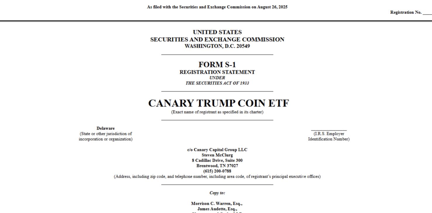 Canary Capital Files for Trump Coin ETF, Triggering SEC Scrutiny and Volatility Concerns image 0