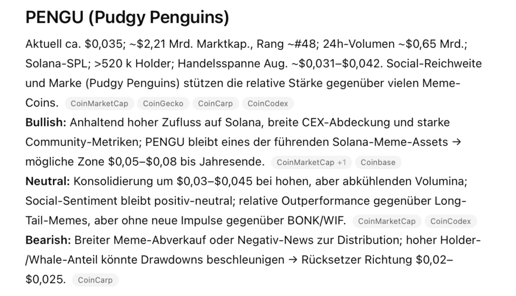 Neue ChatGPT 5 Prognose für SPX6900, PENGU & PUMP: Welches Potenzial in 2025? image 2