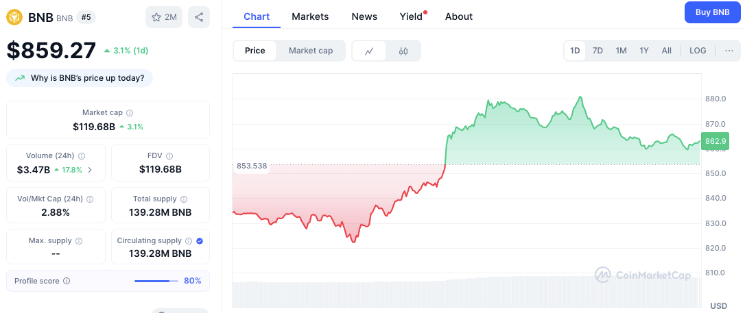 BNB-Bullen feiern ein ATH von 881 $, während der Widerstand bei 880 $ Verteidigung spielt image 1