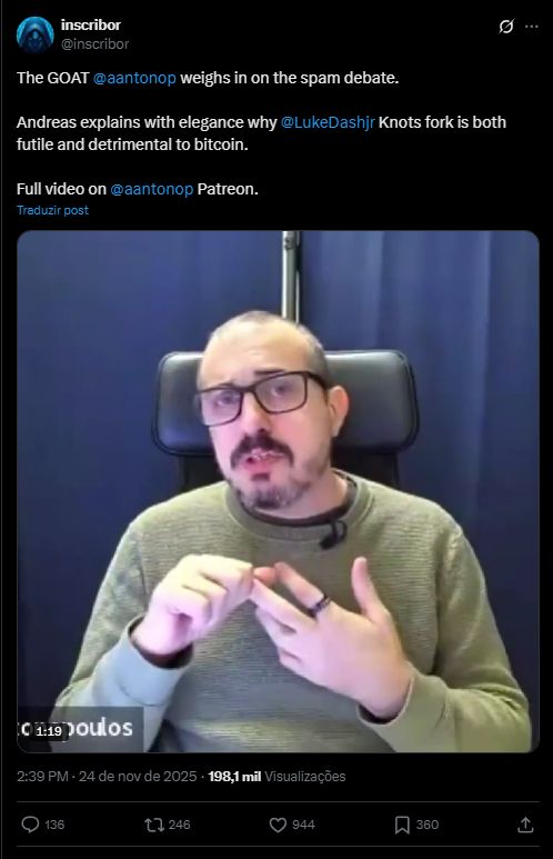 Antonopoulos explode debate sobre censura no Bitcoin e critica restrições na rede