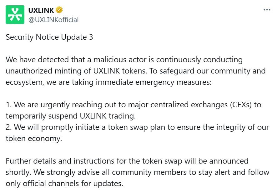 Maaaring Nagdulot ang UXLINK Multisig Breach ng $30M na Pagnanakaw at 10 Trilyong UXLINK Minting, Ang Umaatake ay Na-phish Kalaunan image 1