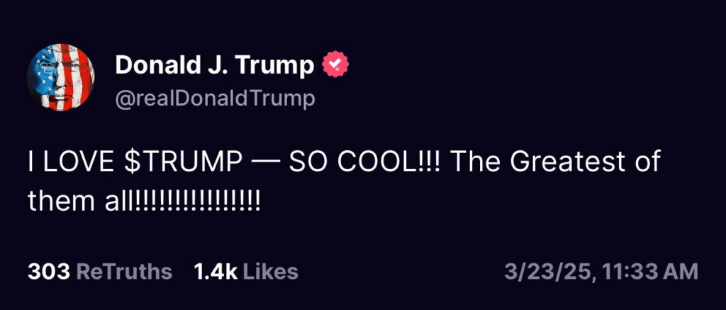 Trump déclare que son memecoin est le meilleur : Le cours s'envole image 3