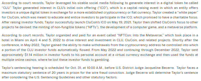CluCoin Founder Pleads Guilty to Wire Fraud in $1.1 Million Scam image 1
