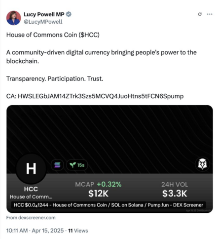 UK Minister’s X Hacked to Promote Fake $HCC Coin