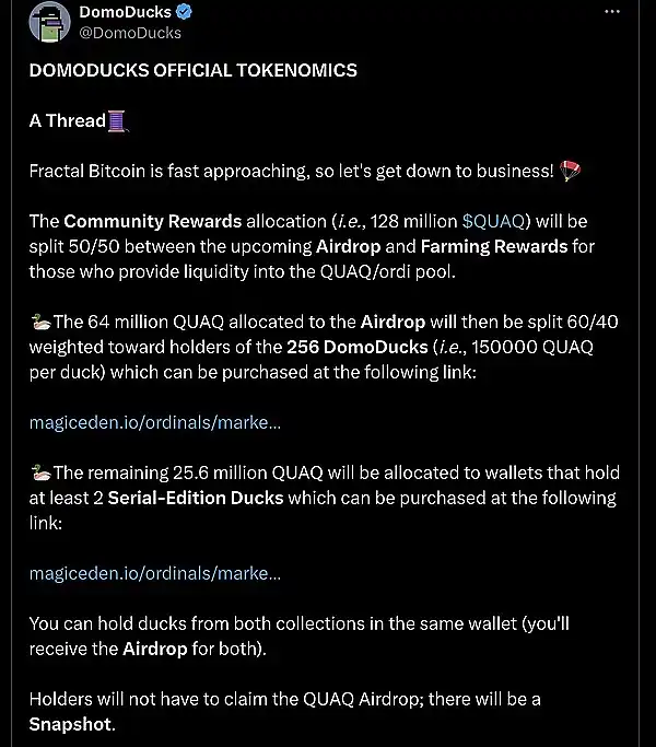 比特币生态日报(9.3) | $DOG Logo在X电视应用程序展示，DomoDucks公布$QUAQ经济模型 image 4