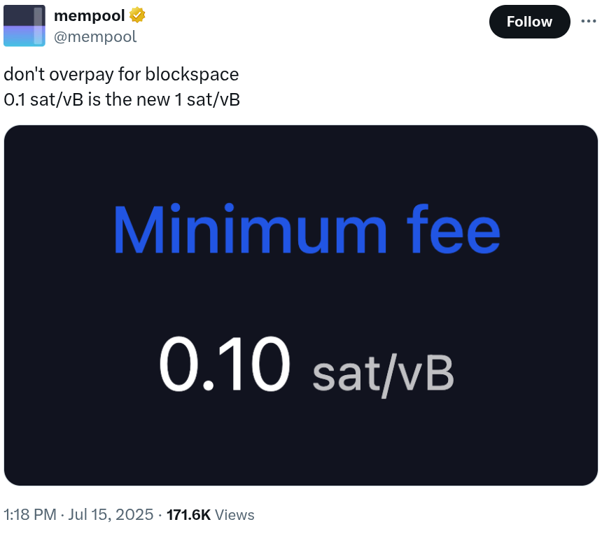 Bitcoin Core 29.1 May Cut Default Relay Fee to 0.1 sat/vB and Lower Transaction Costs image 1