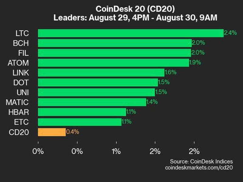 CoinDesk 20 Performance Update: LTC and BCH Lead as Index Gains 0.4% image 0