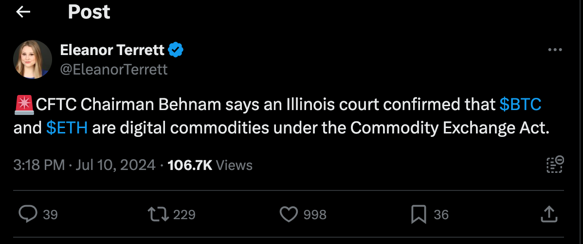 CFTC shares ruling on Bitcoin and Ether as commodities image 0