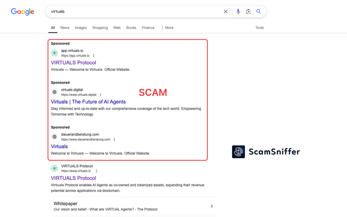 Virtuals Protocol Discord Hacked: Fake Link Appear on Google image 1