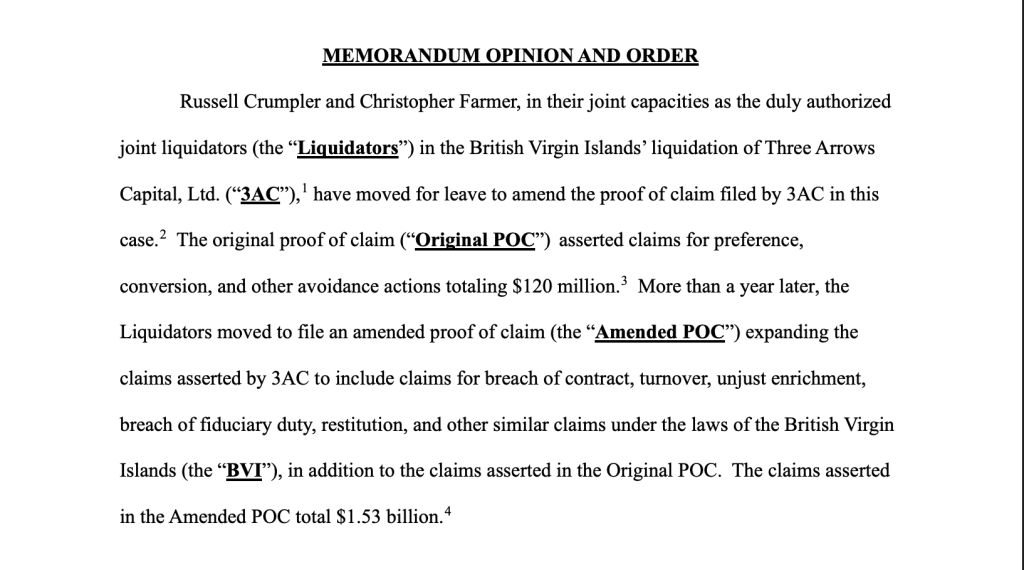 US Bankruptcy Court Grants 3AC Liquidators to Expand Claim Against FTX to $1.53B image 1