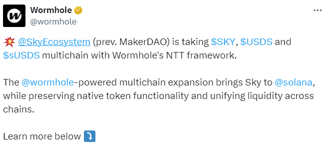 Sky Expands to Solana Using Wormhole’s NTT for Token Transfers image 0