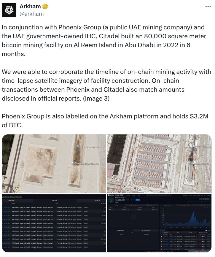 Arkham analysis suggests UAE may hold about 6,300 Bitcoin mined via Citadel, far below prior 420,000 estimates image 1