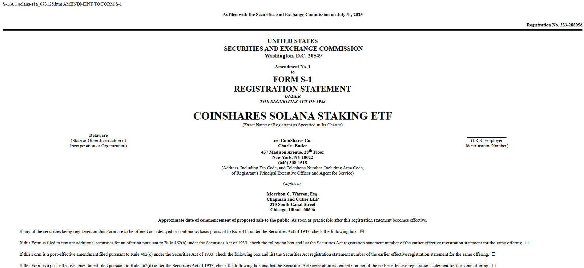 Emisores de ETF Spot de Solana presentan solicitudes S-1 modificadas image 2