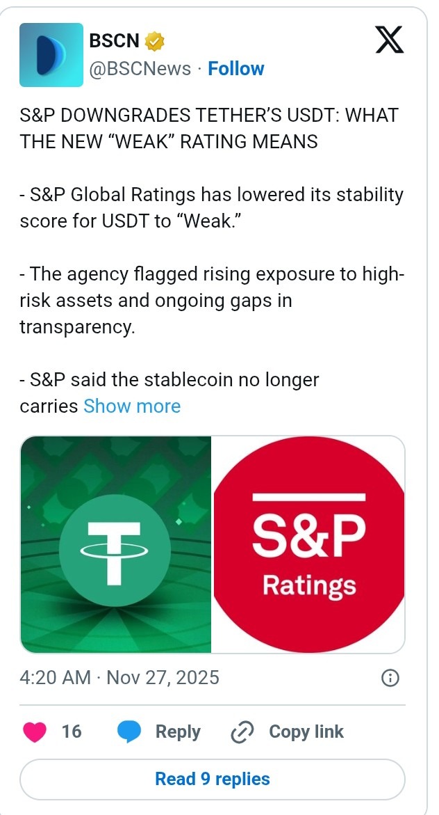 Tether CEO Rebukes S&P Global After USDT Risk Warning image 1