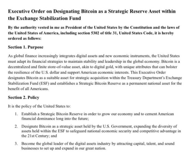 「米国戦略ビットコイン準備金」大統領令全文: BTCを永久国家資産として管理せよ image 0