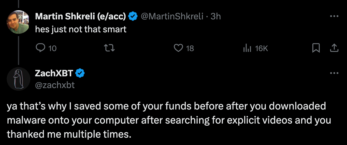 DJT creator Martin Shkreli comes after ZachXBT for exposing him image 3