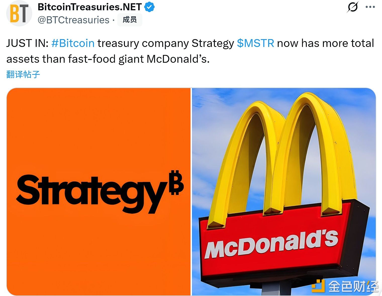Strategy目前总资产规模已超过麦当劳