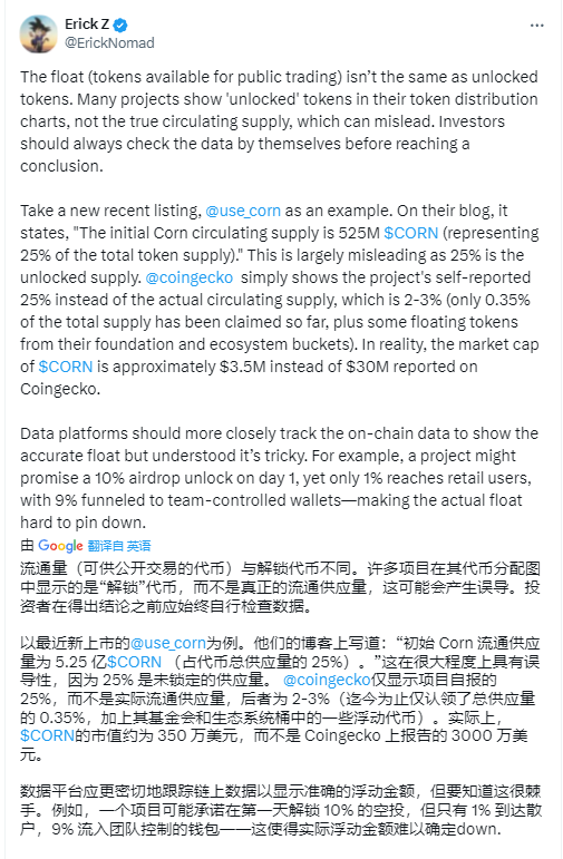再来重锤！Corn 的3% 流通量骗局，VC 币的底线还能再低吗？ image 0
