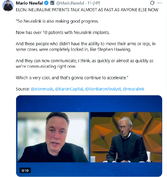 马斯克称Neuralink植入者的交流速度几乎和正常人一样快