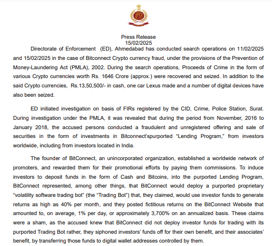 Otoritas India Sita U$190 Juta Terkait Skema BitConnectSkema Ponzi BitConnect Menipu Ribuan Investor GlobalPenyitaan Lanjutan dan Investigasi Interna image 0