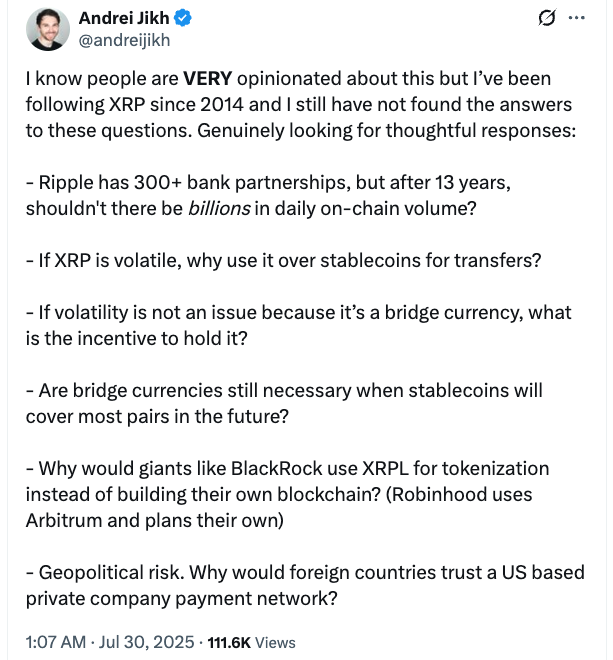 Ripple Sees Decline in On-Chain Activity Amid Transparency Concerns and Off-Chain Institutional Use image 0