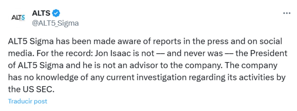 Jon Isaac desmiente pesquisa de la SEC y relación con World Liberty Financial image 1