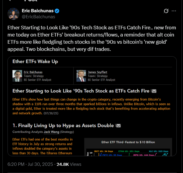 Чего ожидать после того, как в июле цена Ethereum взлетела “как цена на технологические акции 90-х годов” image 0