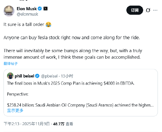 马斯克：薪酬计划的目标确实有点难 但是能实现的 image 0
