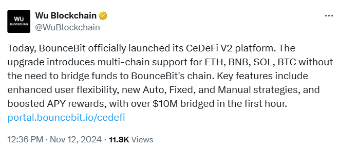 BounceBit запускает CeDeFi V2; цель — упростить кросс-чейн инвестиции image 0