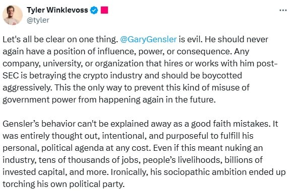 Gary Gensler is Evil: Tyler Winklevoss of Gemini image 1