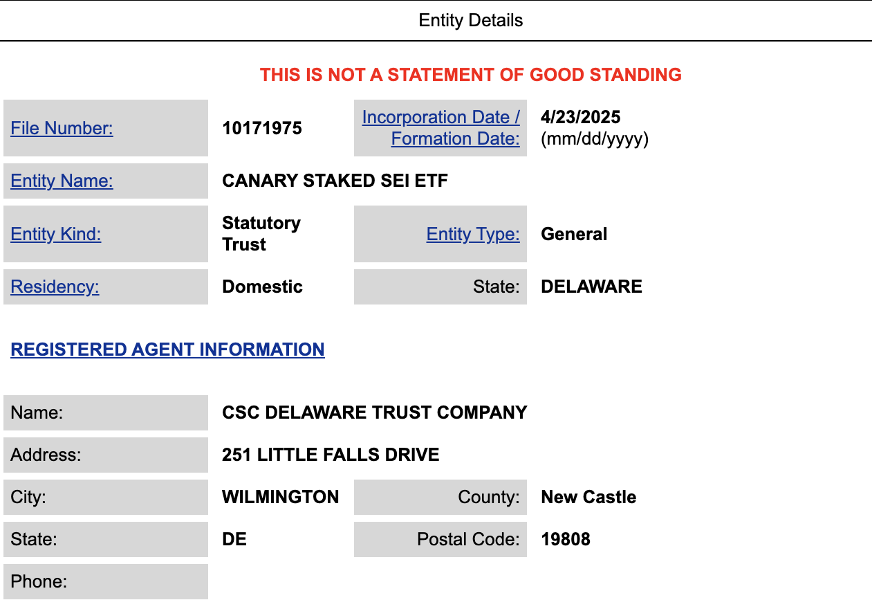 Canary Capital Registers Staked SEI ETF in Delaware Amid Growing Institutional Interest image 0