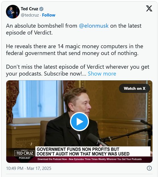 Musk says he found ‘magic money computers’ printing money ‘out of thin air’ image 0