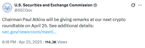 SEC Chair Atkins to Speak at Next Crypto Custody Roundtable