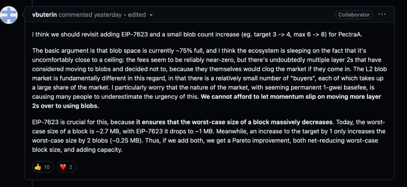 Vitalik Buterin：增加以太坊Blob数量以满足数据存储需求 image 0