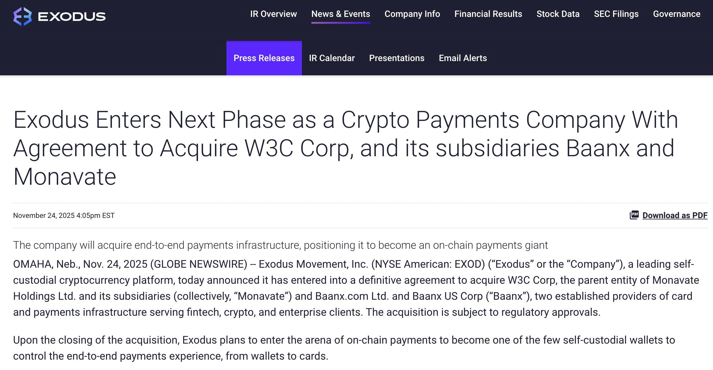 Exodus использует резервы Bitcoin для выхода на рынок ончейн-платежей с инвестициями в 175 миллионов долларов image 0