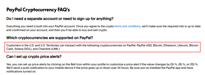 PayPal Adds Support for Solana (SOL) and Chainlink (LINK) in Wallet