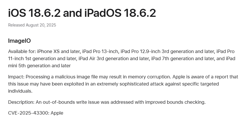 Apple lanza una actualización urgente de iOS, la actualización iOS 18.6.2 se considera crítica para iPhone y iPads image 0