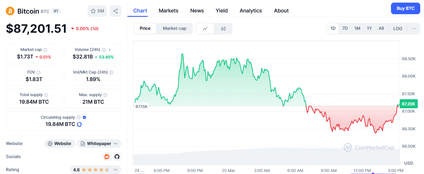 Crypto Price Today (March 25, 2025): Bitcoin Eyes $90k; DOGE, ADA Spikes