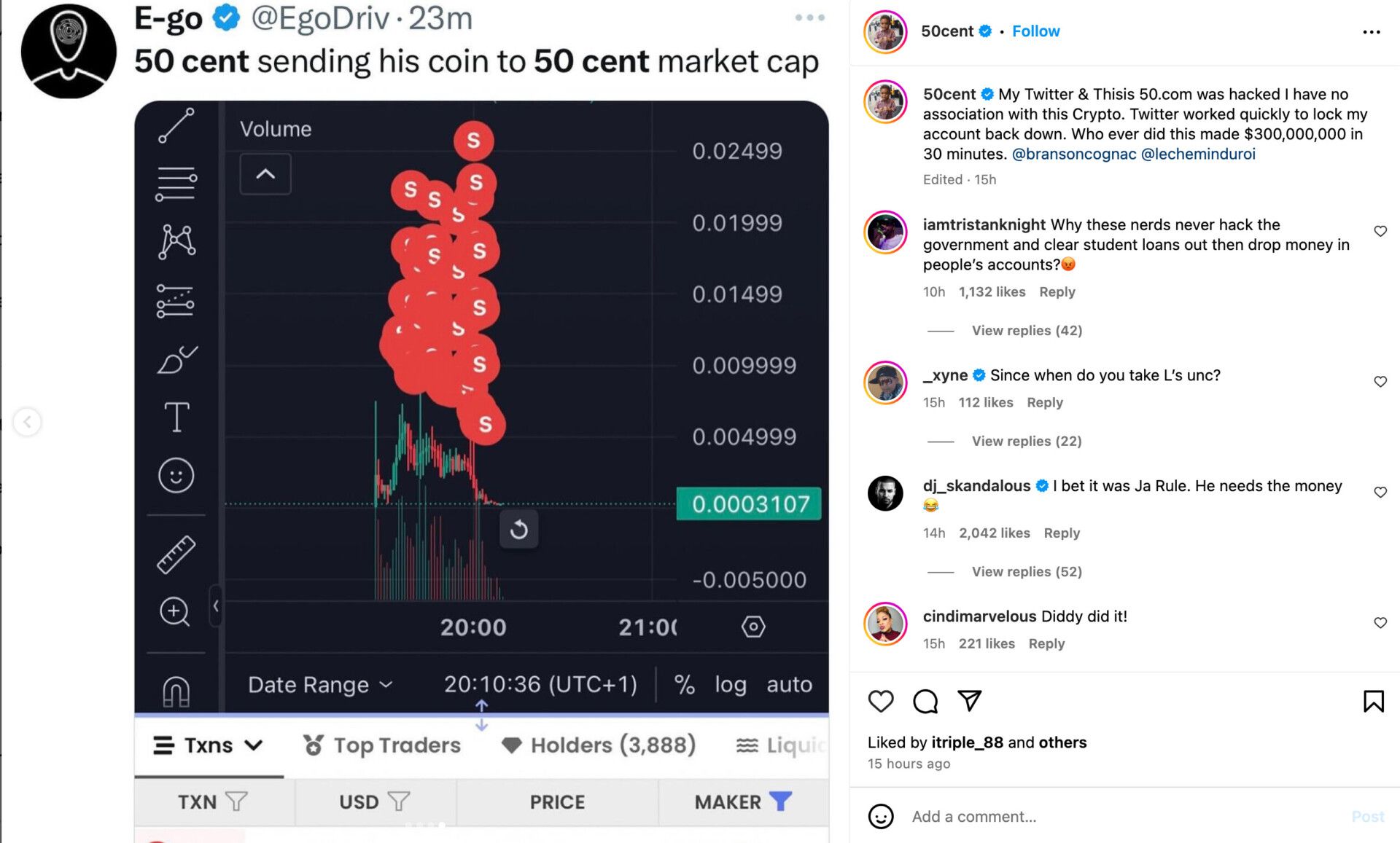 50 Cent denies being involved in $500M crypto rug pull image 0