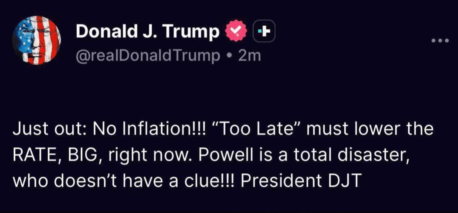 速報:TrumpがPowellを非難、暗号資産価格が強気に転じる中、即時利下げを要求