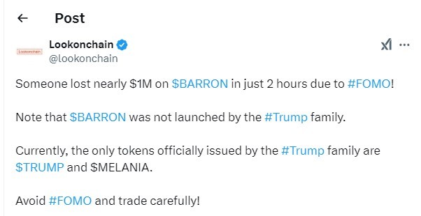 Un trader a perdu 1 million de dollars à cause de la folie Memecoin de la famille Trump image 0