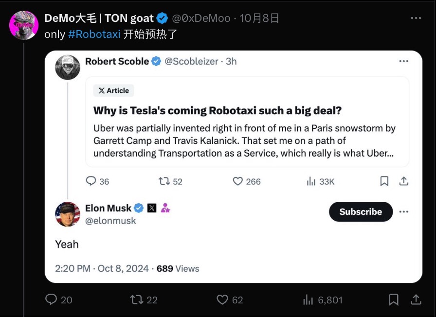 Avec le soutien de l'implantation physique de Musk et le nouveau récit de Meme, le $Robotaxi peut-il suivre le chemin de DOGE