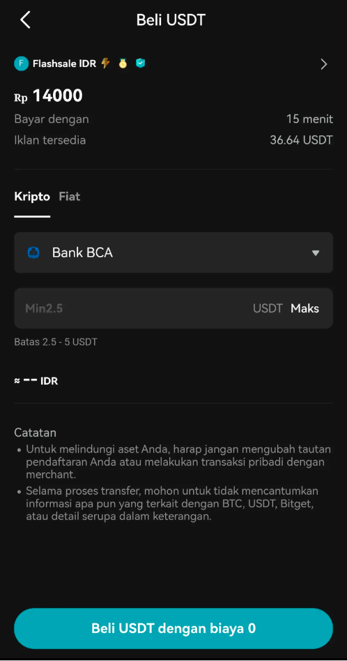 Cara Membeli USDT melalui P2P Bitget (Aplikasi) image 4