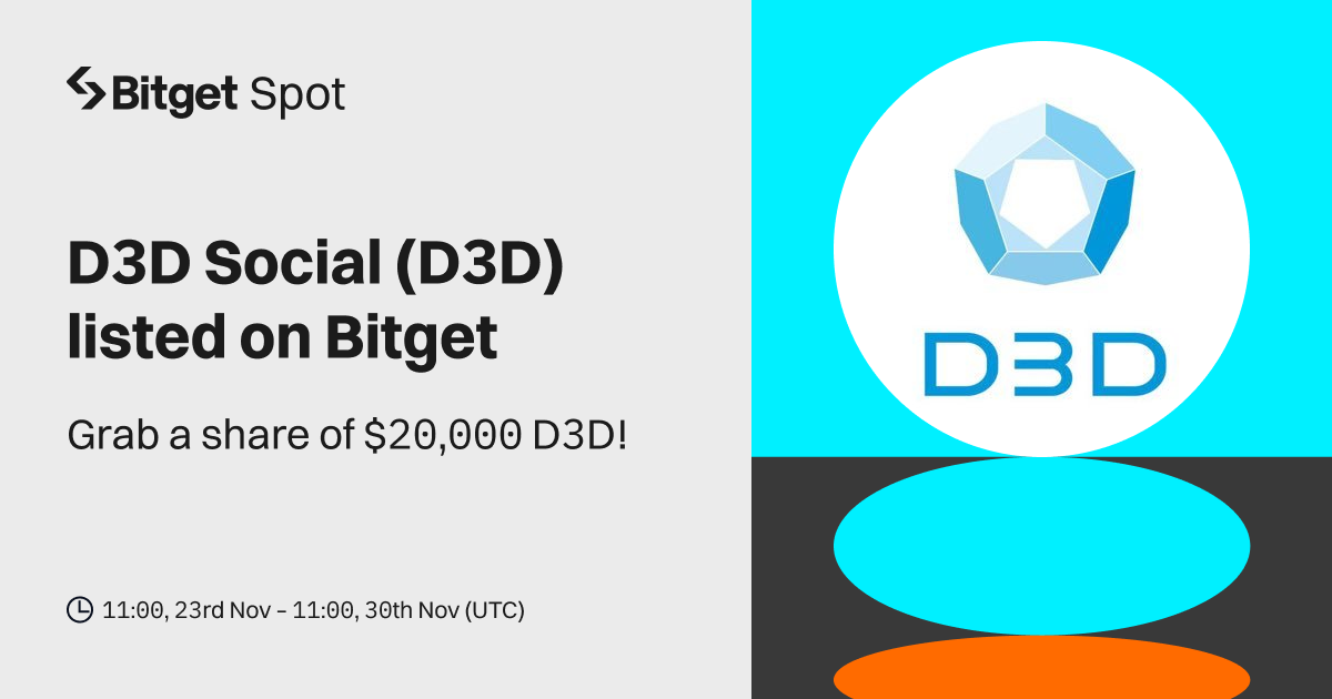 D3D Social (D3D) will be listed on Bitget. Come and grab a share of $20,000 worth of D3D! image 0