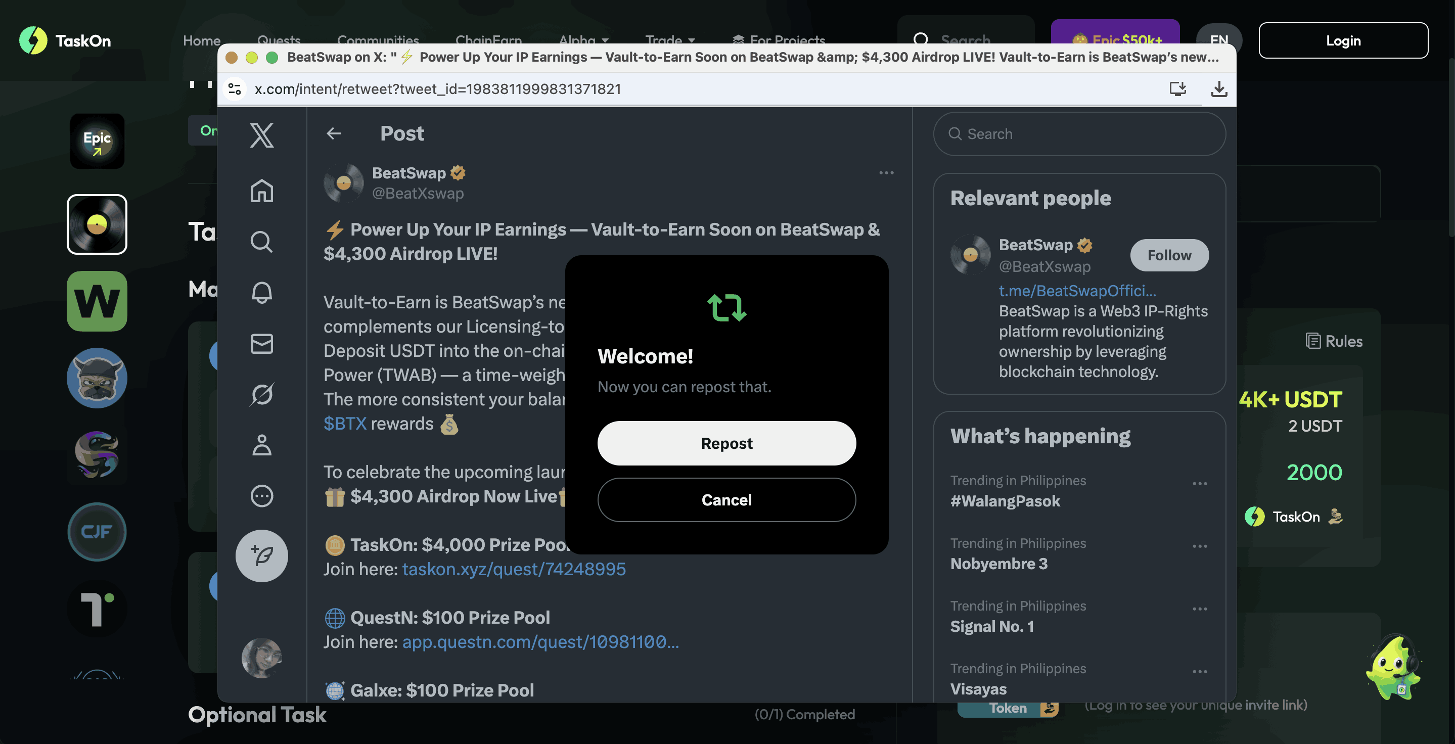 Panduan Airdrop BeatSwap: Cara Berpartisipasi dan Klaim Hadiah $BTX image 3