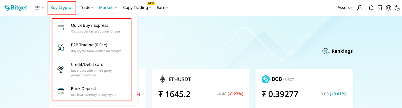 Buy Crypto With Fiat Currencies on Bitget image 1
