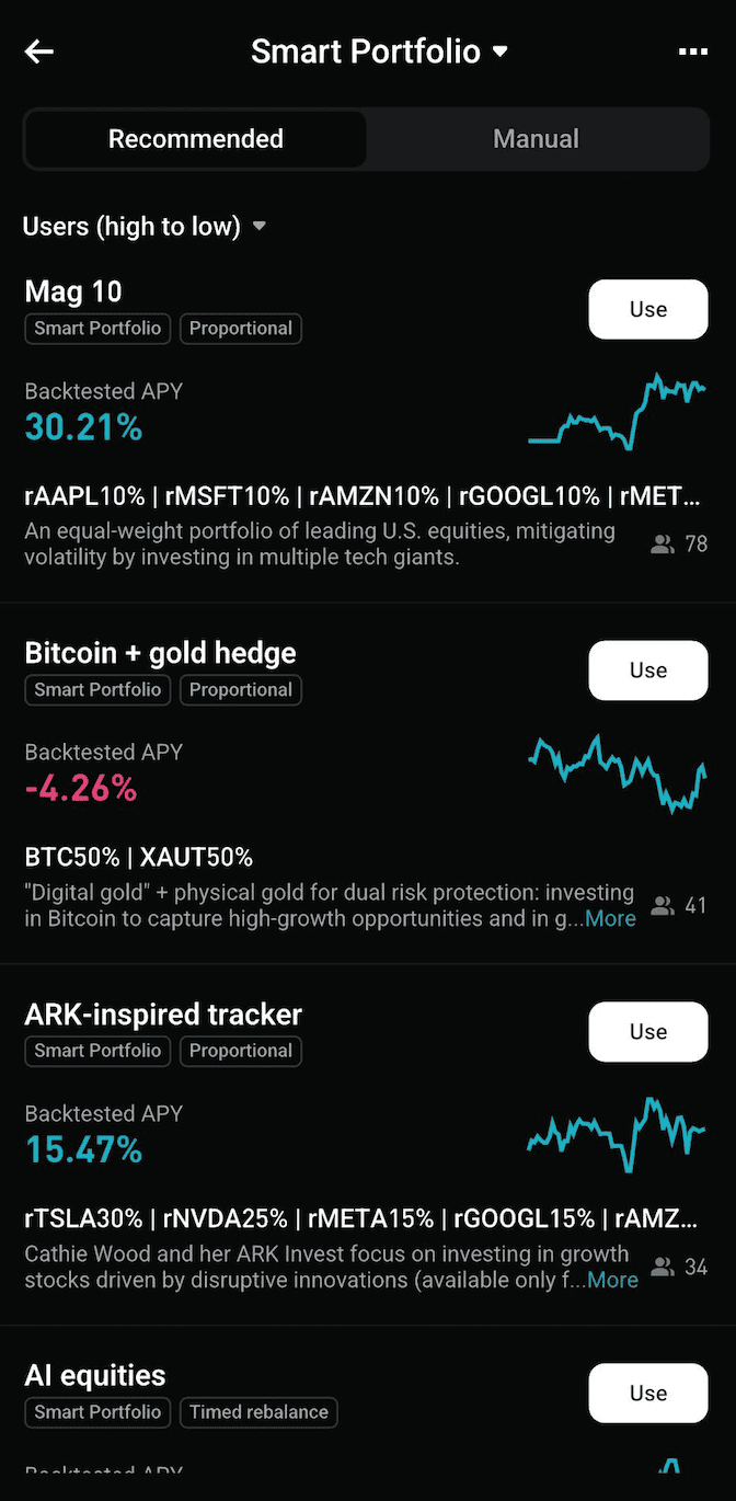 Интеллектуальный портфель Bitget и бот следования за трендом для rToken акций США