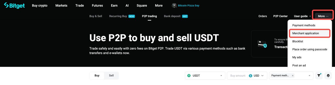 Hướng dẫn cách đăng ký làm thương nhân P2P trên Bitget – Website