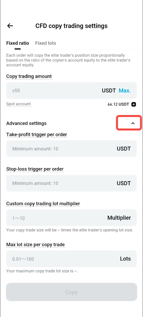 How to set CFD copy trading parameters